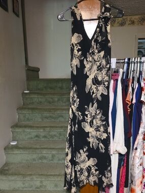 Lapis Black Maxi Dress with Cream Floral Print